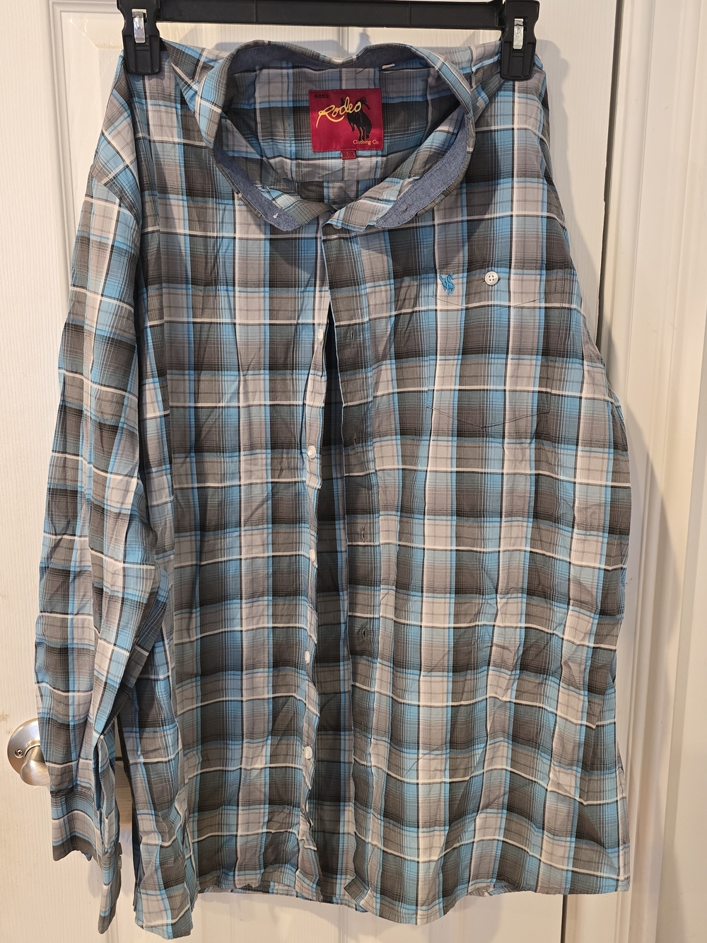 ​Rodeo Clothing Co RCCO Mens 2XL Plaid Long Sleeve Button Up Shirt Blue Gray 2XL